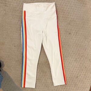 Spiritual Gangster HighRise Track Tight 7/8 Ankle White Rainbow Stripe M
